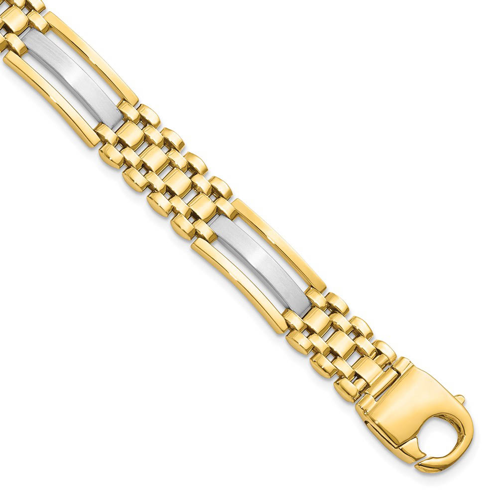 Men&#039;s 9.25mm 14k Two Tone Gold Polished &amp; Satin Link Bracelet, 8.5 In