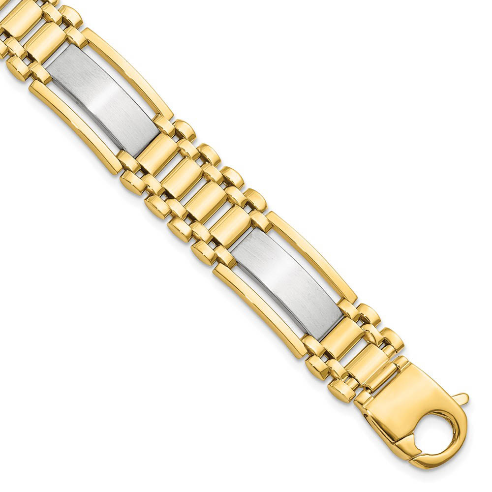 Men&#039;s 12.5mm 14k Two Tone Gold Polished &amp; Satin Link Bracelet, 8.5 In.