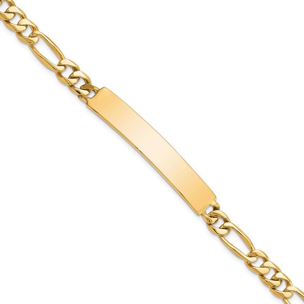 Men&#039;s 7mm 14k Yellow Gold Solid Figaro I.D. Bracelet, 8 Inch