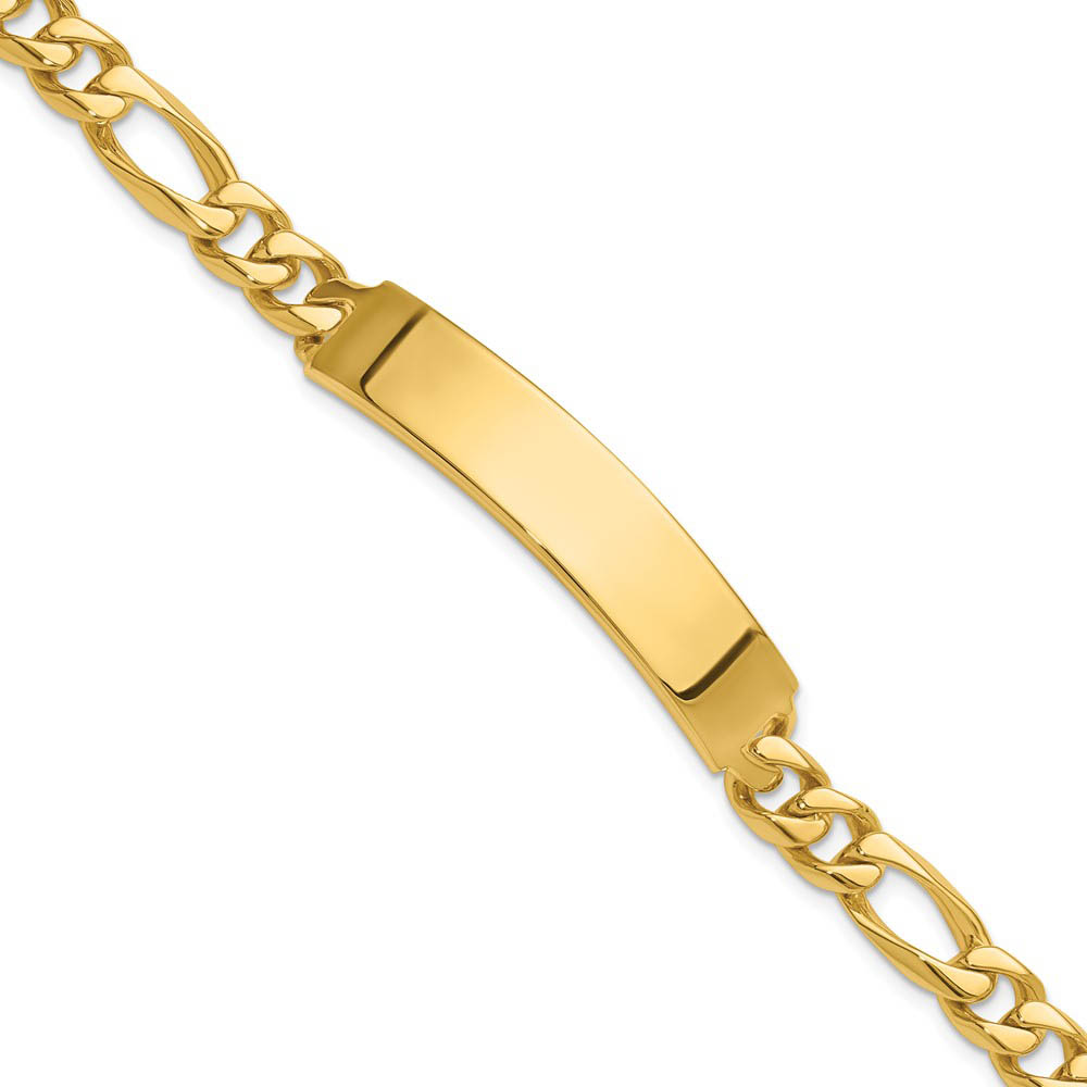 Men&#039;s 8mm 14k Yellow Gold Solid Figaro I.D. Bracelet, 8 Inch