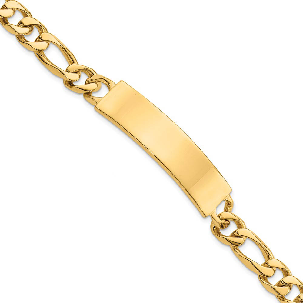 Men&#039;s 9mm 14k Yellow Gold Solid Figaro I.D. Bracelet, 8 Inch