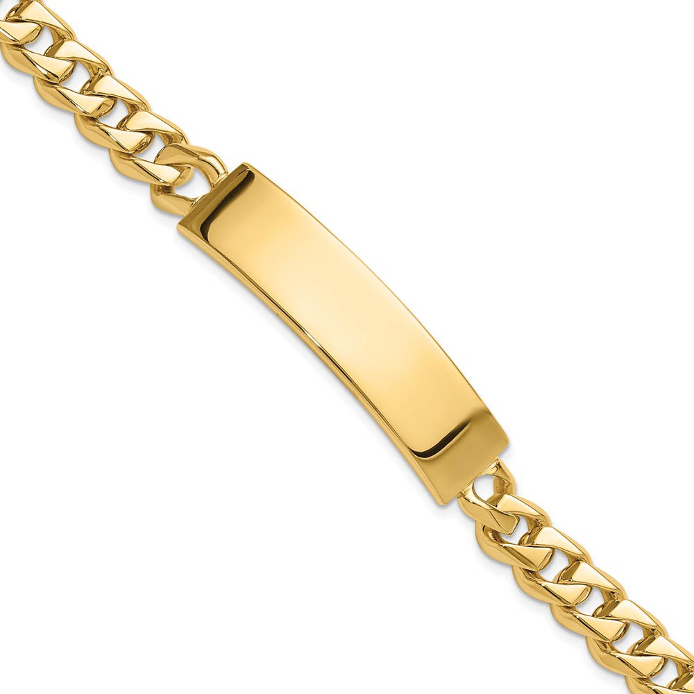 Men&#039;s 9mm 14k Yellow Gold Solid Curb Link I.D. Bracelet, 8 Inch