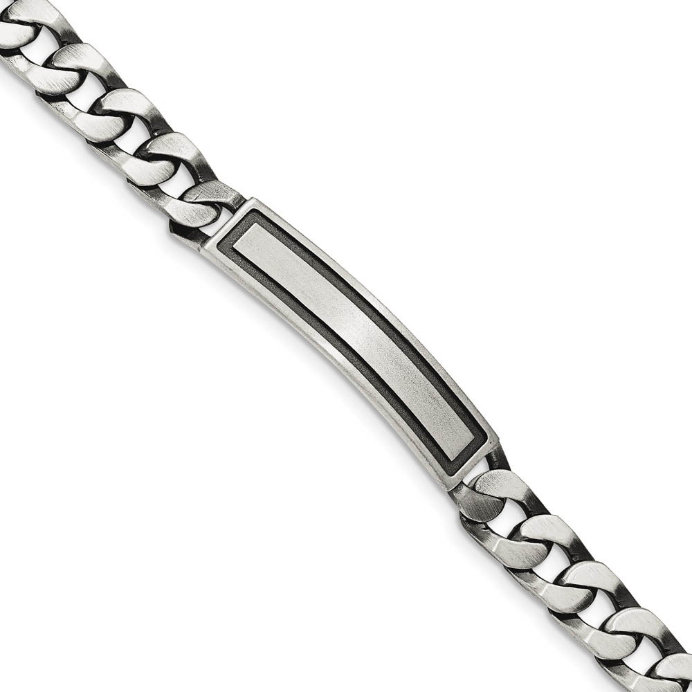 Men&#039;s Sterling Silver 9mm Antiqued Satin Curb Link I.D. Bracelet