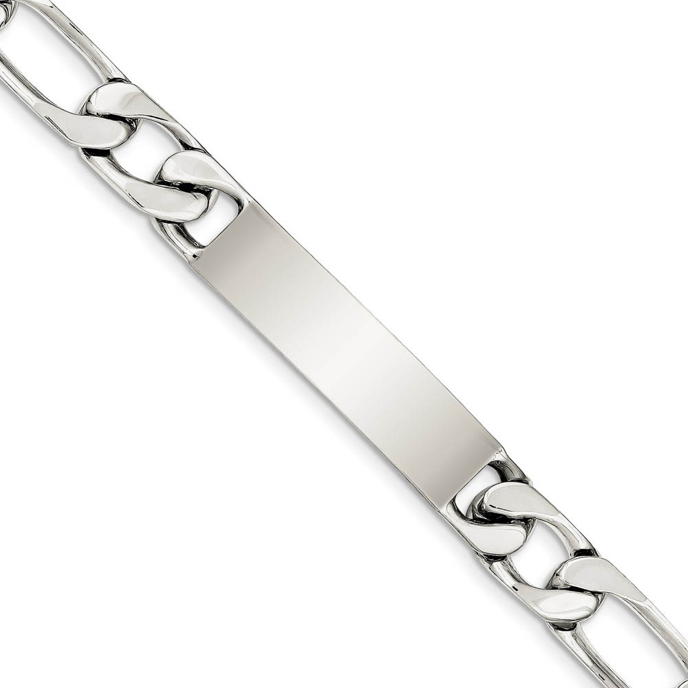 Men's 10mm Sterling Silver Engravable Figaro I.D. Bracelet