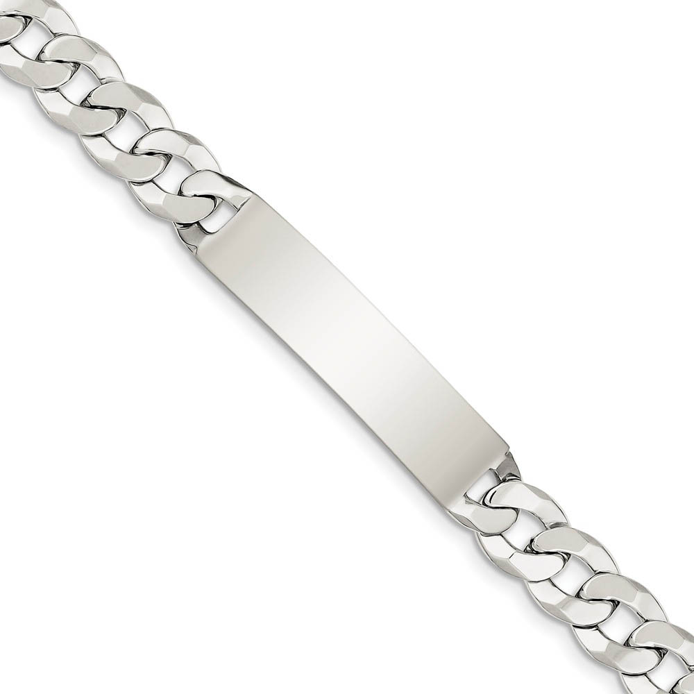 Mens 10mm Sterling Silver Polished Curb I.D. Bracelet, 7.5 Inch