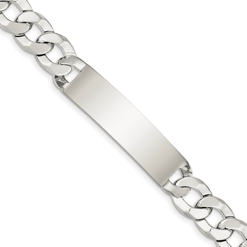 Mens 13mm Sterling Silver Polished Curb I.D. Bracelet, 7.5 Inch