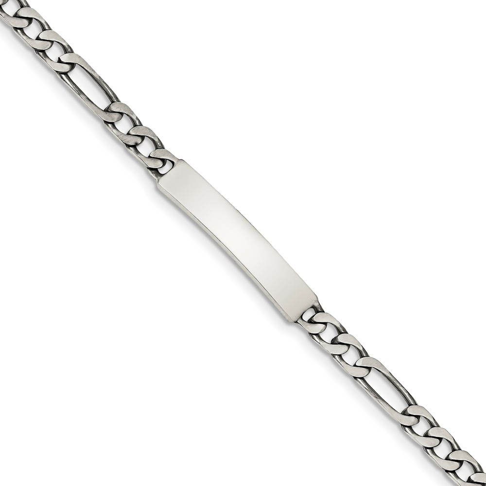 5mm Antiqued Sterling Silver Engravable Figaro I.D. Bracelet, 7 Inch