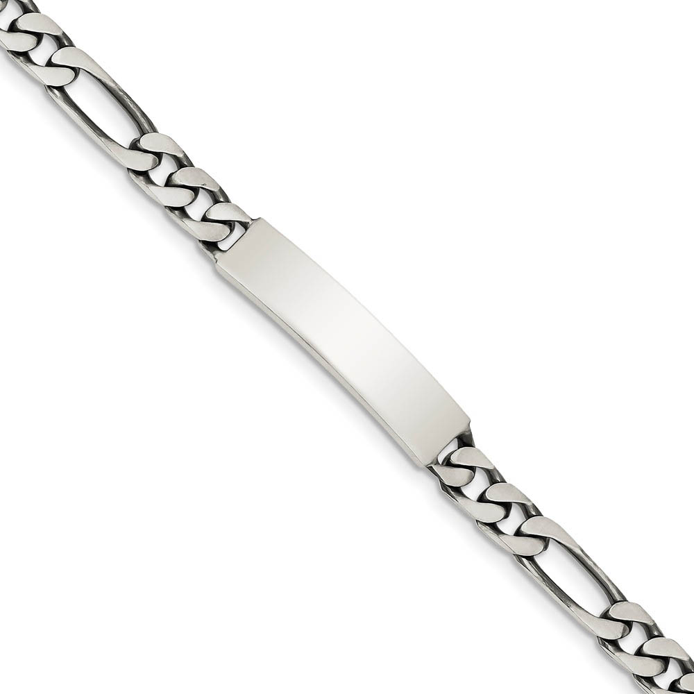 7mm Antiqued Sterling Silver Engravable Figaro I.D. Bracelet, 7 Inch