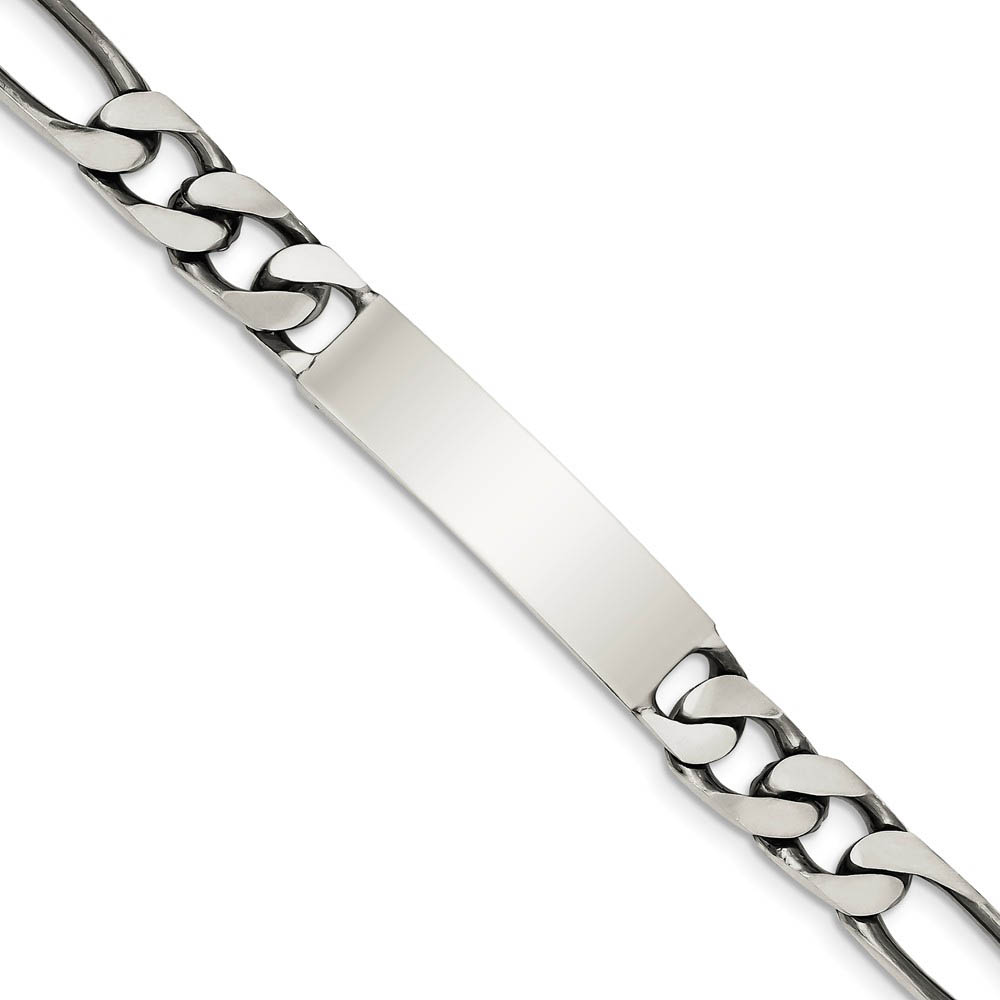 Men&#039;s 9mm Antiqued Sterling Silver Figaro I.D. Bracelet, 7.5 Inch