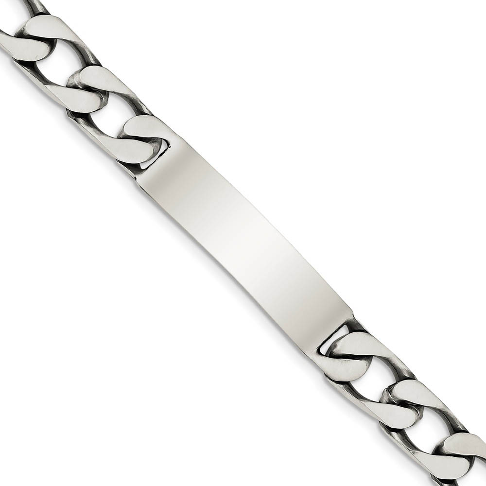 Men&#039;s 10mm Antiqued Sterling Silver Figaro Link I.D. Bracelet