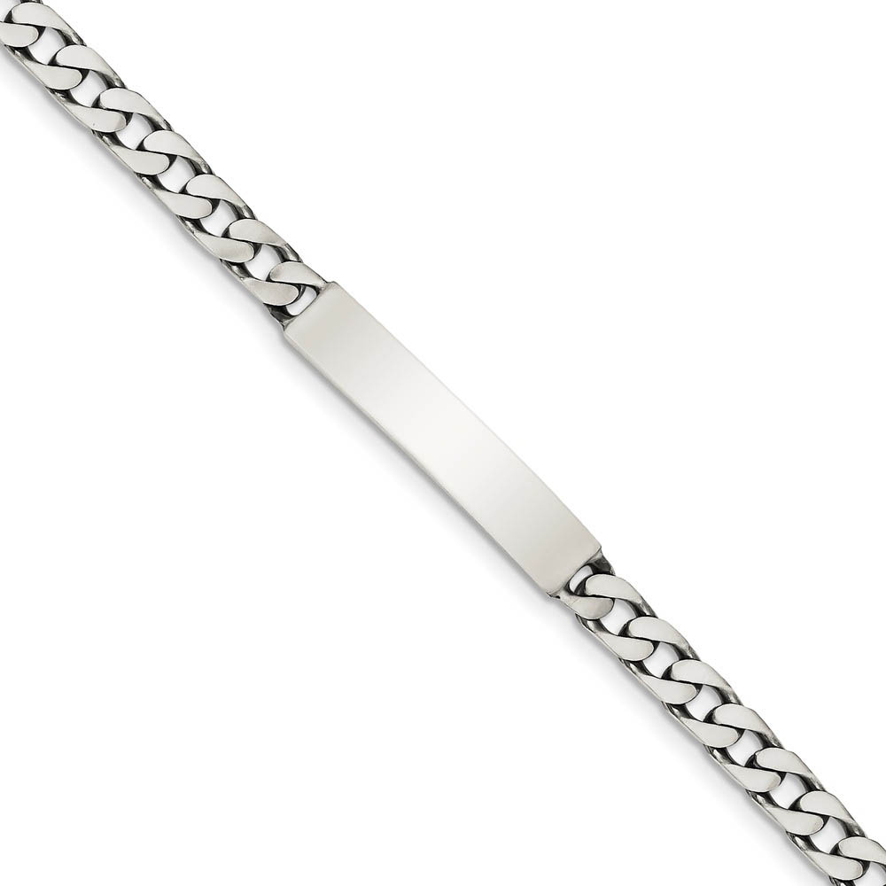 6mm Antiqued Sterling Silver Engravable Curb Link I.D. Bracelet, 7 In.