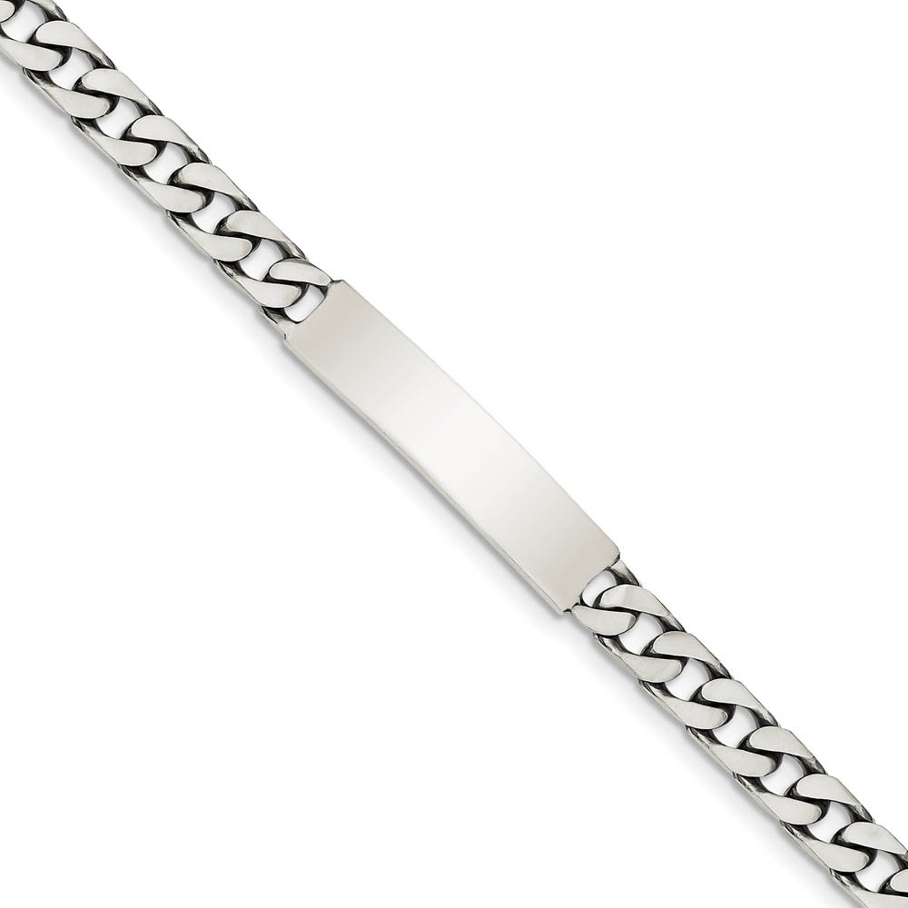 7mm Antiqued Sterling Silver Engravable Curb Link I.D. Bracelet