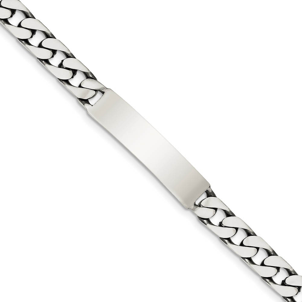 Men&#039;s 8mm Antiqued Sterling Silver Curb Link I.D. Bracelet, 7 Inch