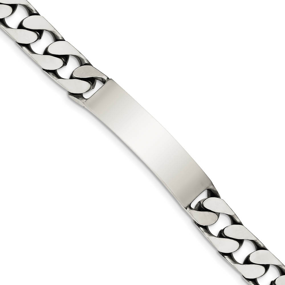 Mens 10mm Antiqued Sterling Silver Curb I.D. Bracelet, 7.5 Inch