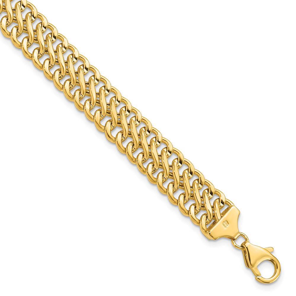 10mm 14k Yellow Gold Polished Hollow Link Chain Bracelet, 7.5 Inch