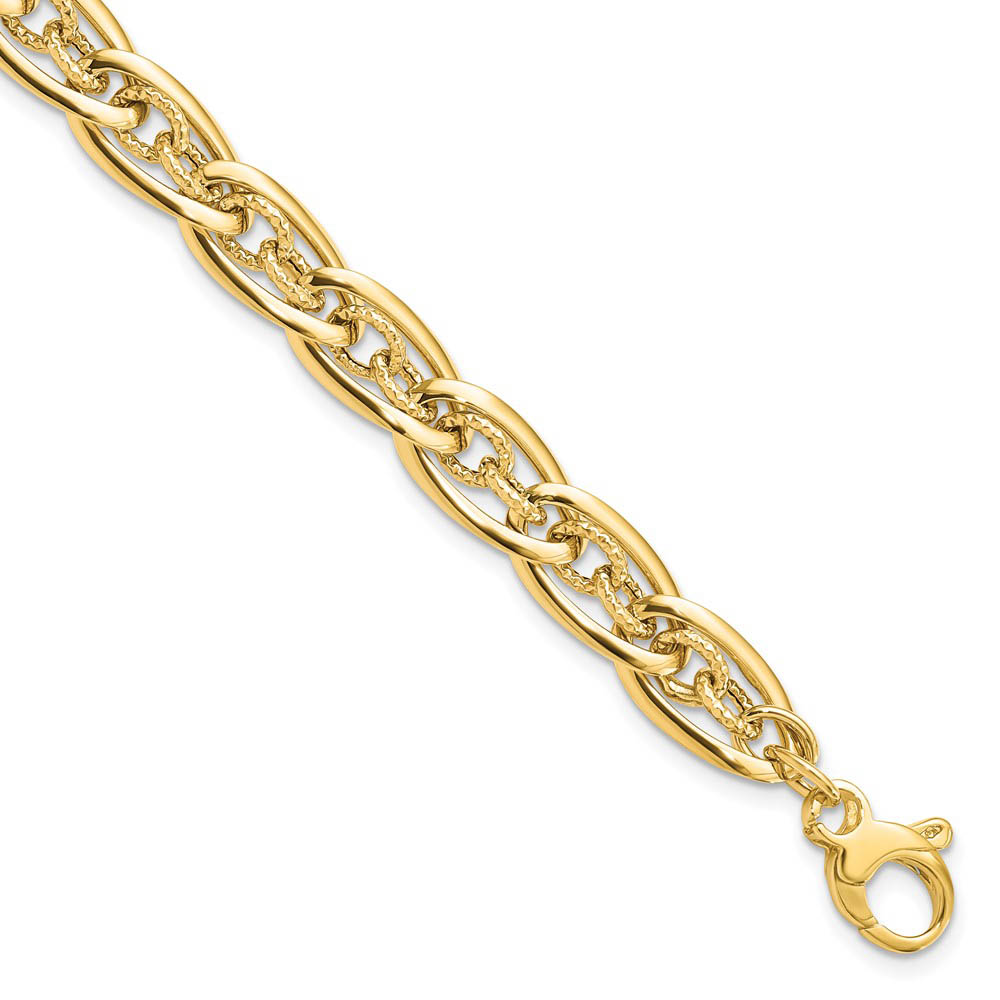 14k Yellow Gold Polished & D/C Graduated Fancy Chain Bracelet
