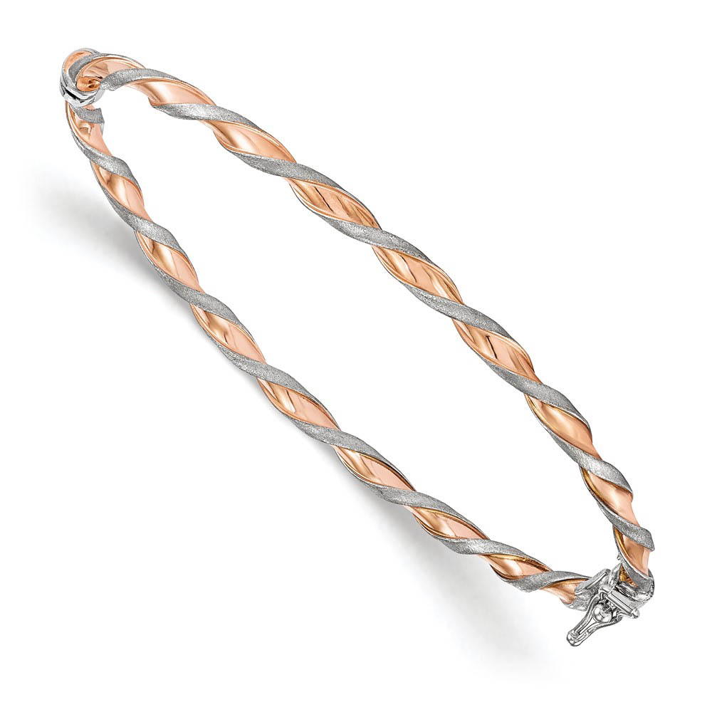 3mm 14k White Gold & Rose Gold Tone Twisted Hinged Bangle Bracelet