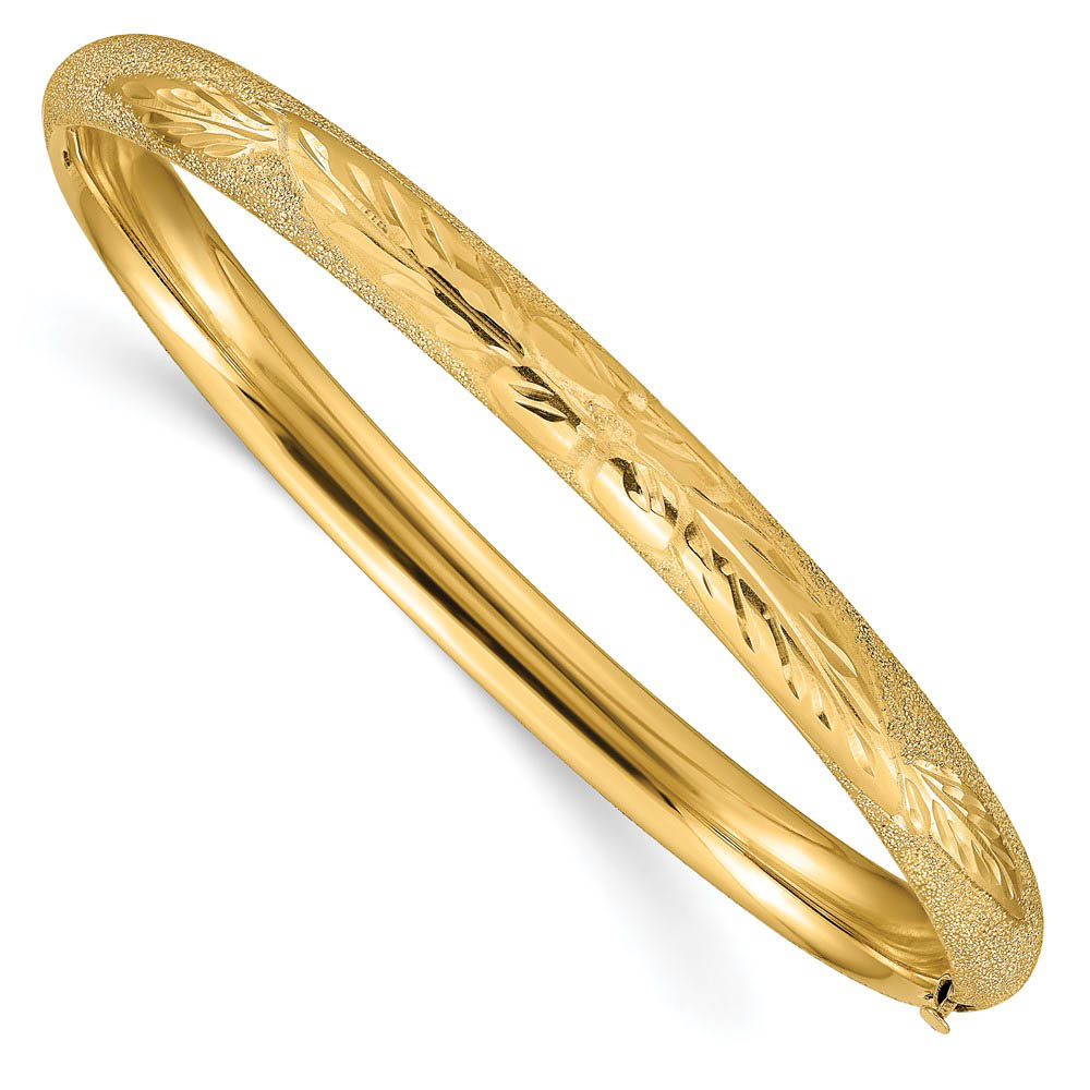 6mm 14k Yellow Gold Laser Cut Hinged Bangle Bracelet