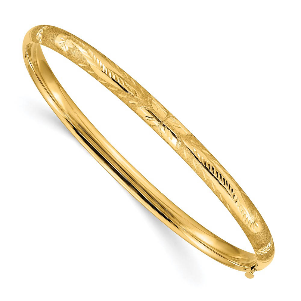 5mm 14k Yellow Gold Florentine Engraved Hinged Bangle Bracelet