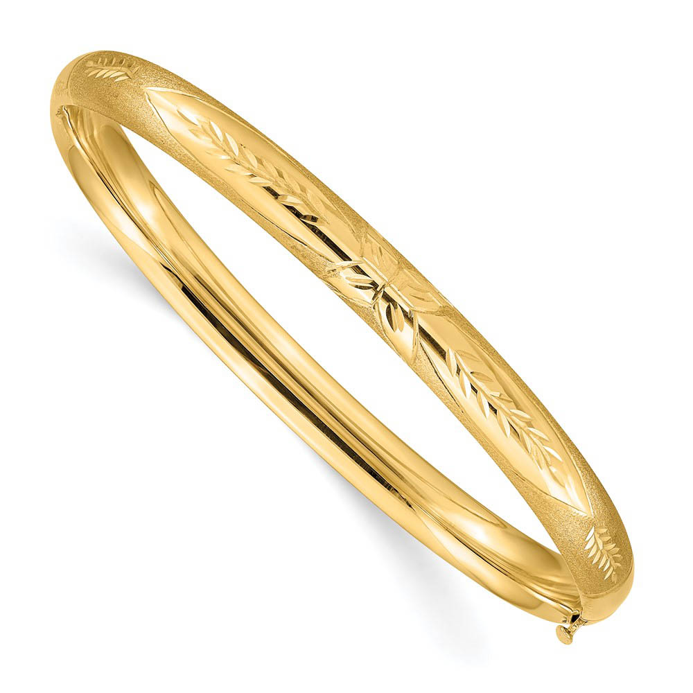 6mm 14k Yellow Gold Florentine Engraved Hinged Bangle Bracelet