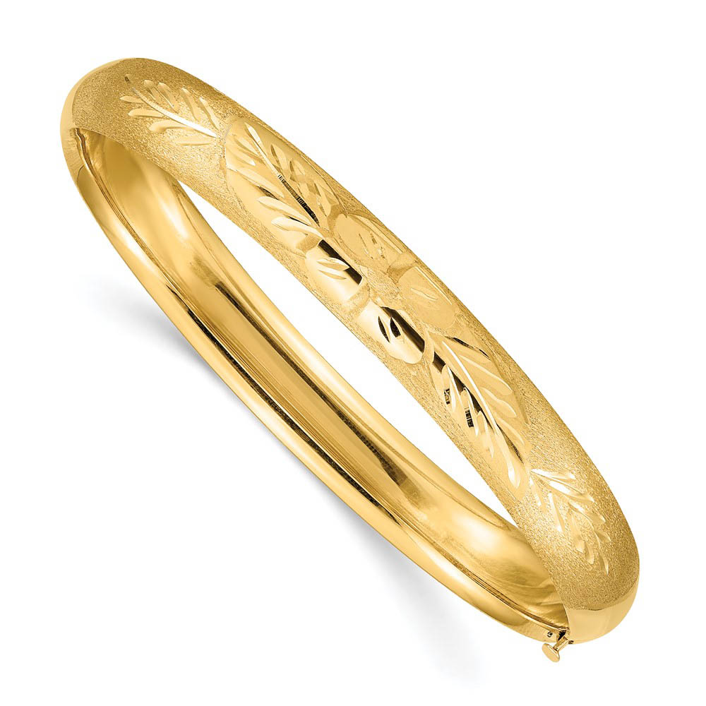 8mm 14k Yellow Gold Florentine Engraved Hinged Bangle Bracelet