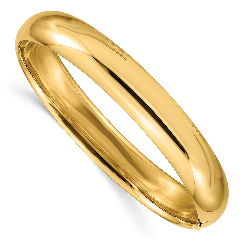 10mm 14k Yellow Gold Polished Domed Hinged Bangle Bracelet