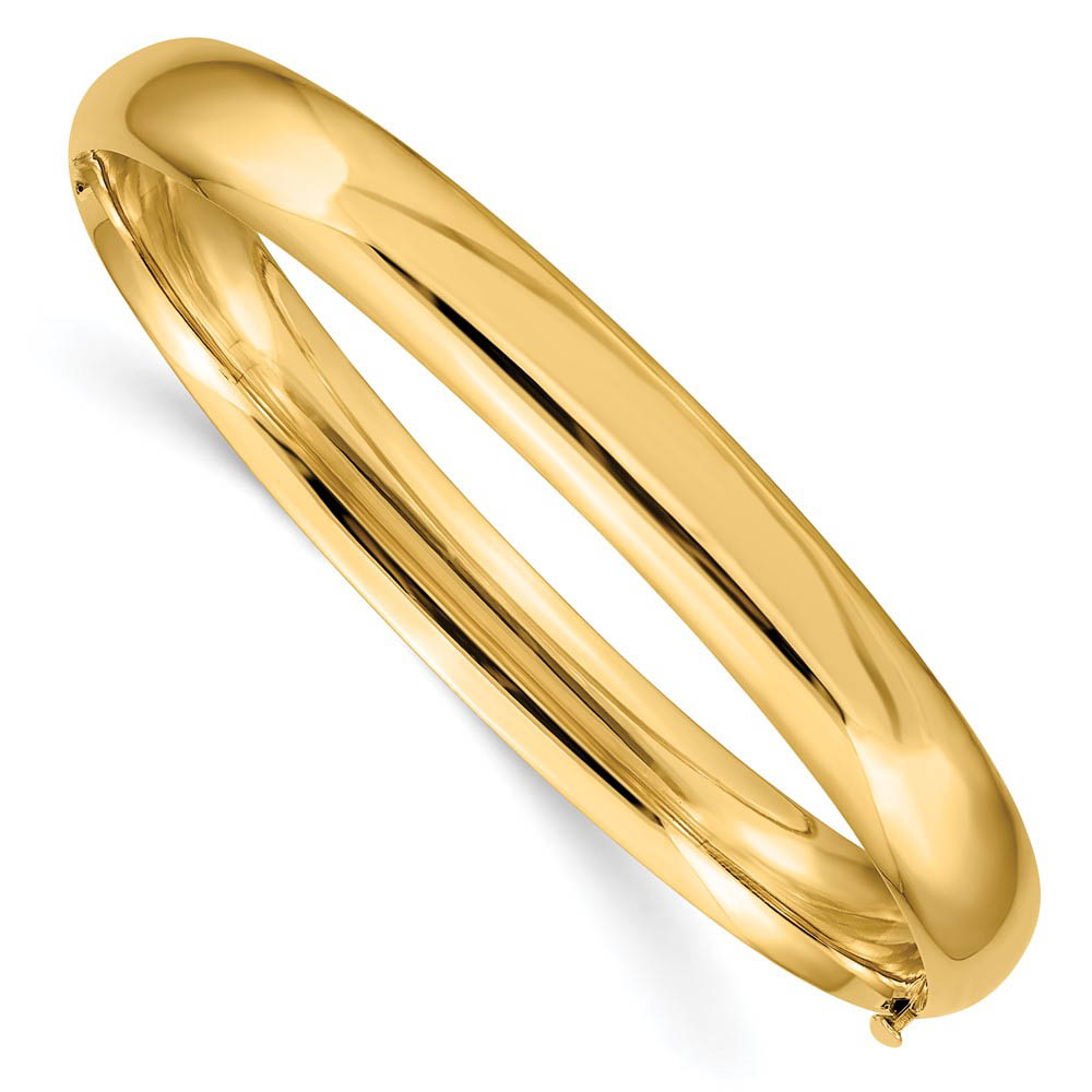 8mm 14k Yellow Gold Polished Domed Hinged Bangle Bracelet