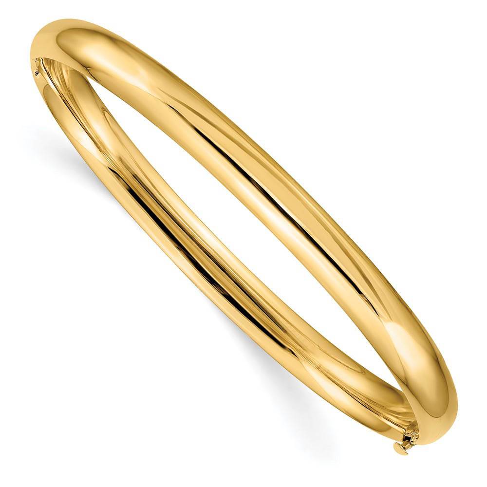6mm 14k Yellow Gold Polished Domed Hinged Bangle Bracelet