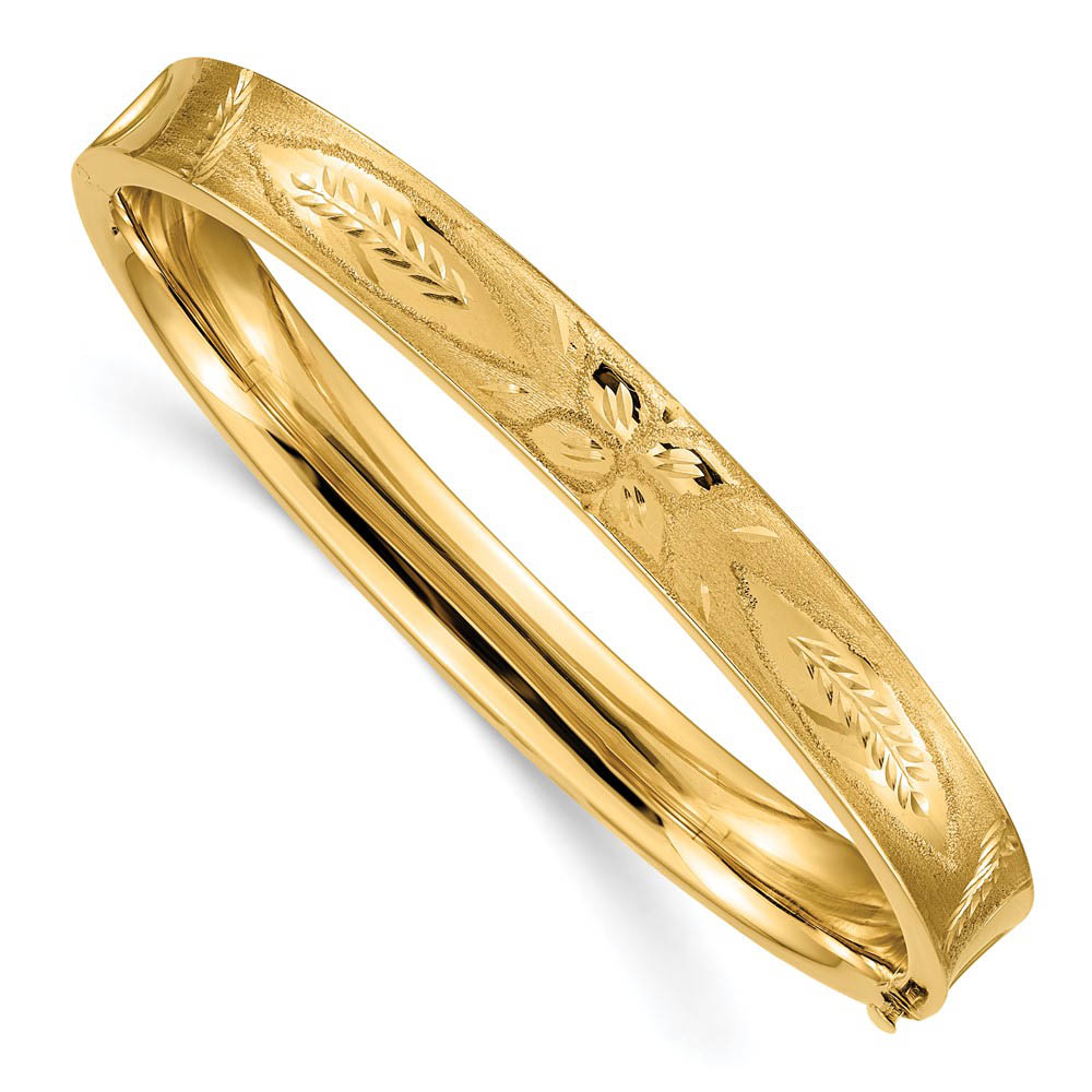 8mm 14k Yellow Gold Diamond Cut Concave Hinged Bangle Bracelet
