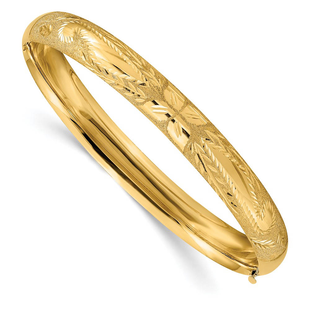 8mm 14k Yellow Gold Laser Cut Domed Hinged Bangle Bracelet