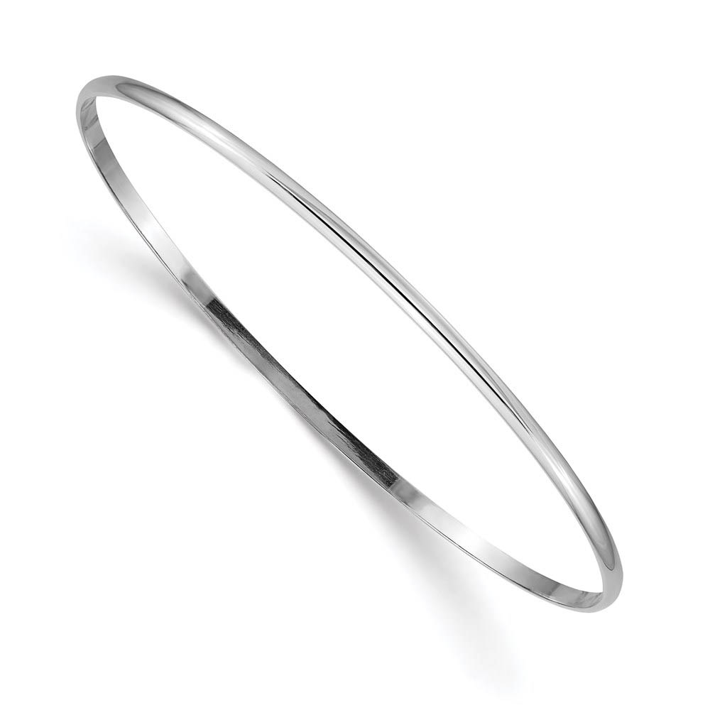 2mm 14k White Gold Solid Polished Half-Round Slip-On Bangle Bracelet