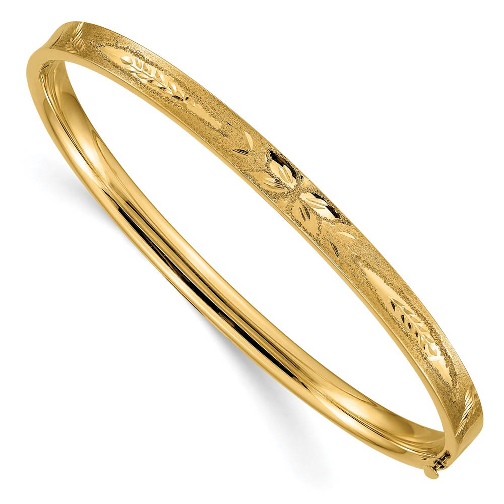 5mm 14k Yellow Gold Diamond Cut Concave Hinged Bangle Bracelet