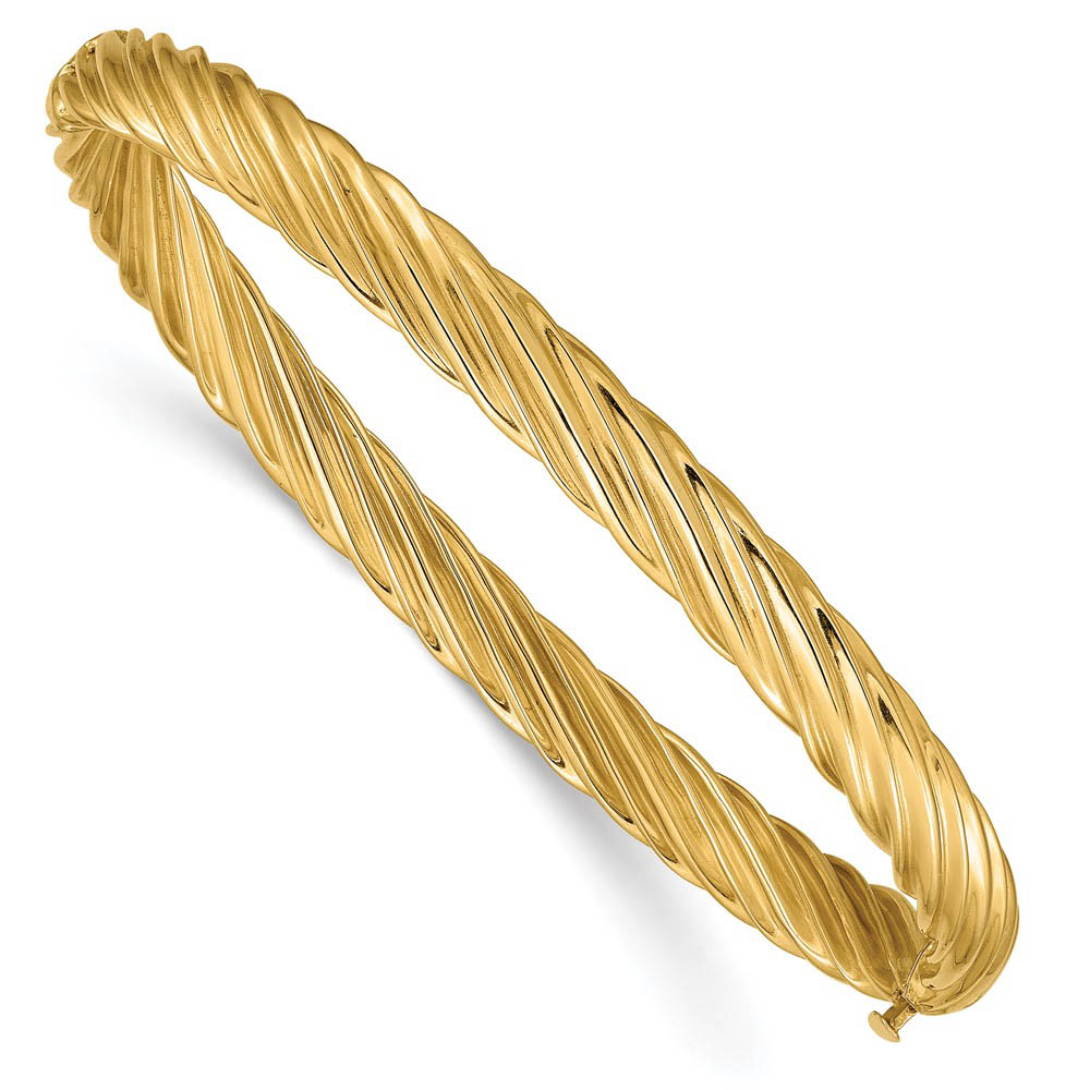 5.5mm 14k Yellow Gold Fancy Swirl Hinged Bangle Bracelet