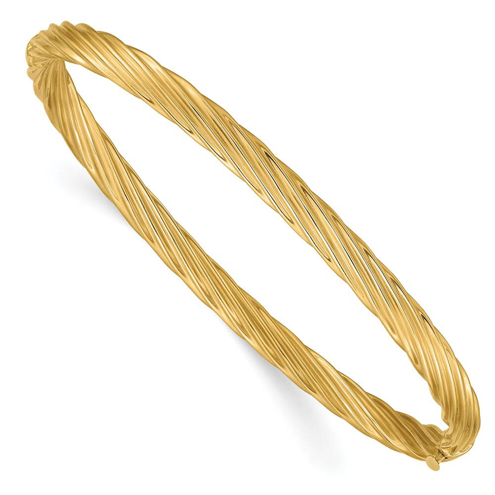4.5mm 14k Yellow Gold Fancy Swirl Hinged Bangle Bracelet
