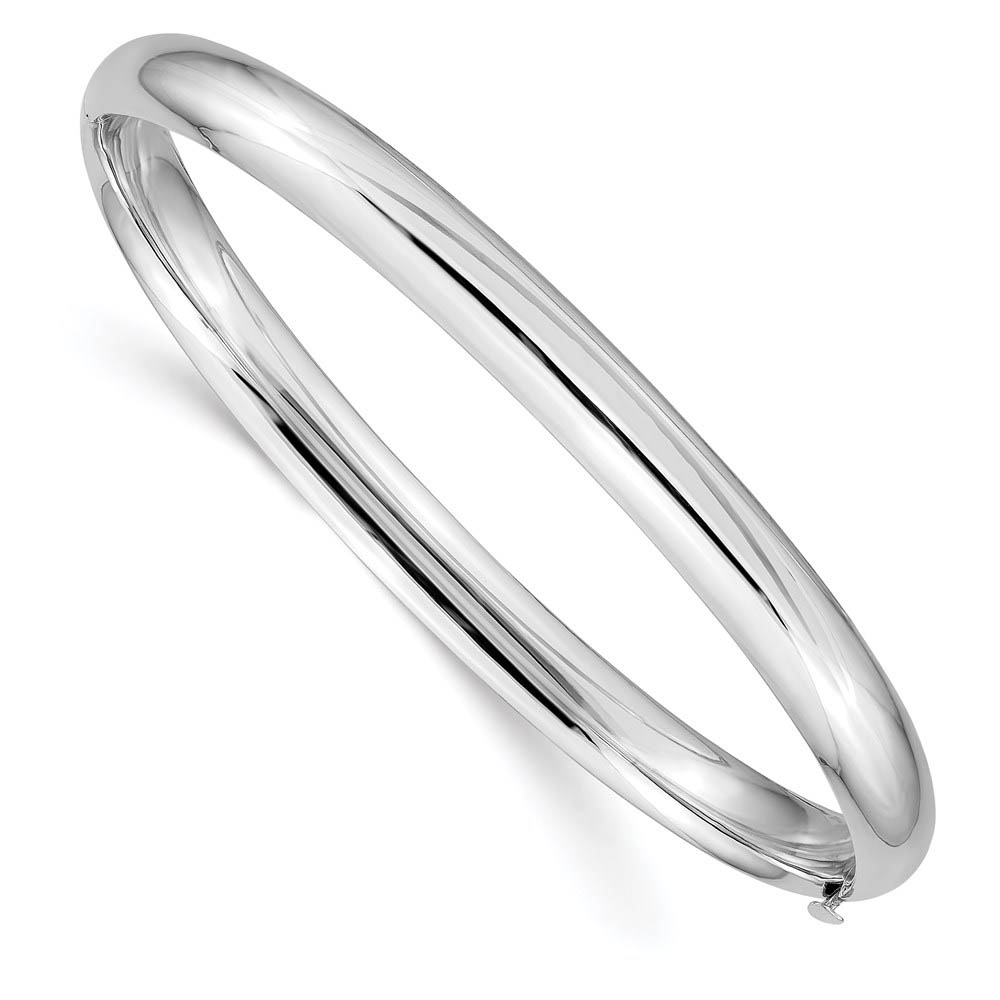 6mm 14k White Gold High Polished Domed Hinged Bangle Bracelet