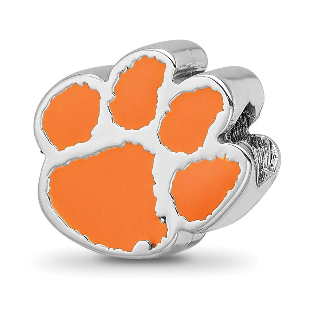 Sterling Silver Clemson Univ. Paw Print Enamel Logo Bead Charm