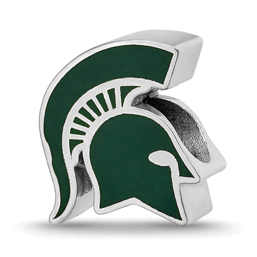 Sterling Silver Michigan State U Spartan Head Enameled Bead Charm