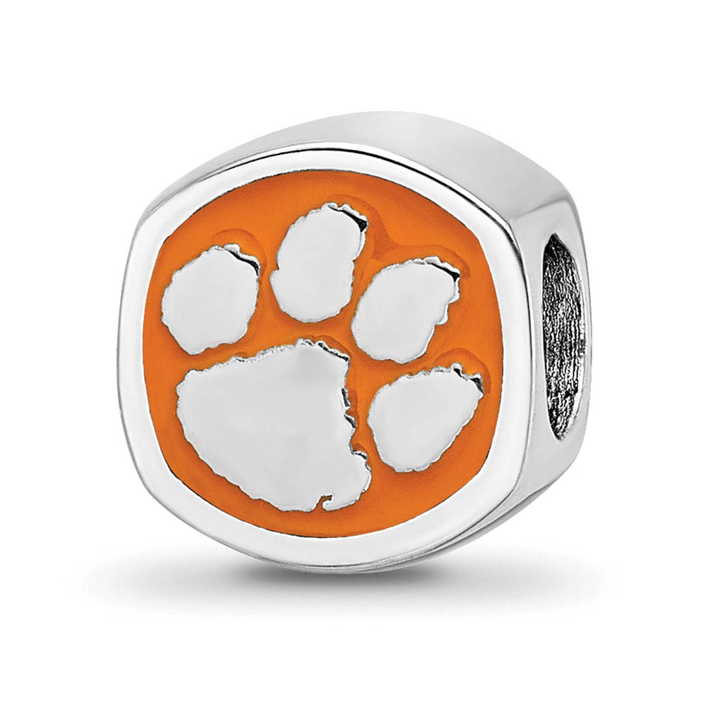 Sterling Silver Clemson University Cushion Shaped Logo Bead Charm