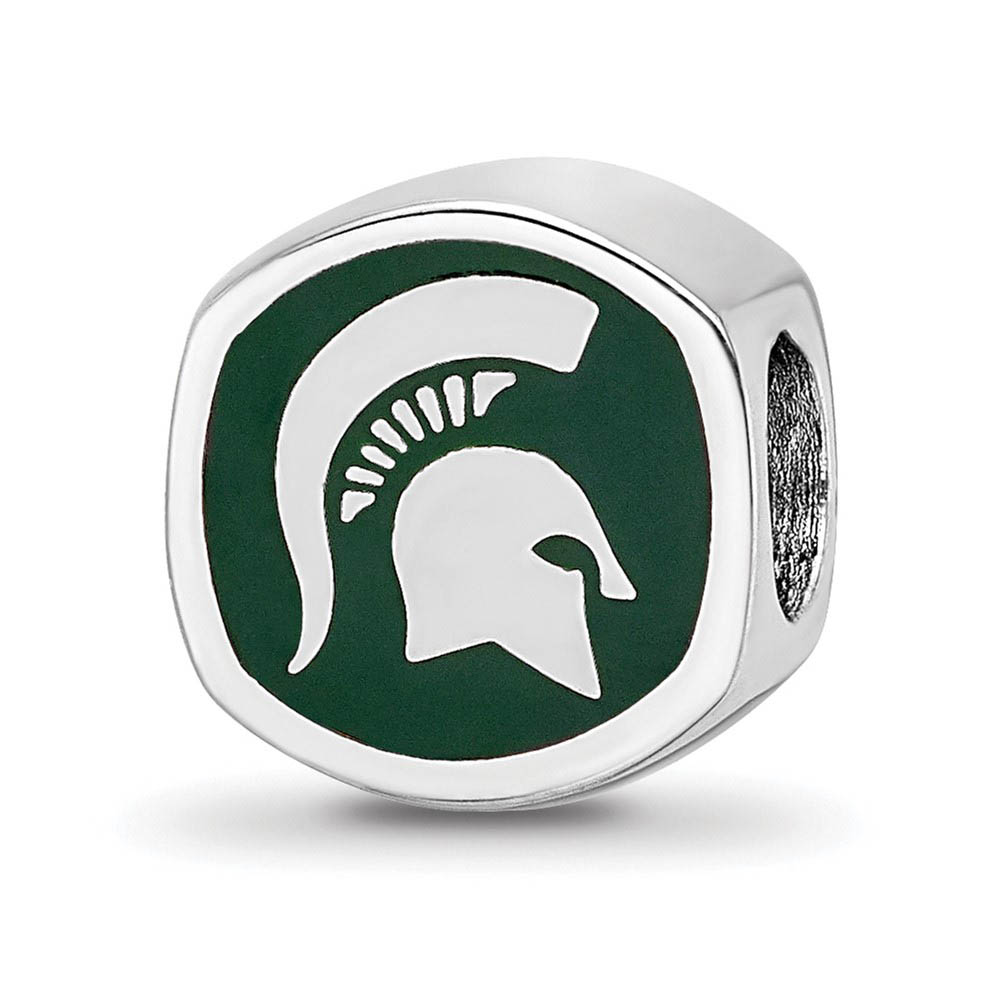 Sterling Silver Michigan State U Cushion Shaped Logo Bead Charm