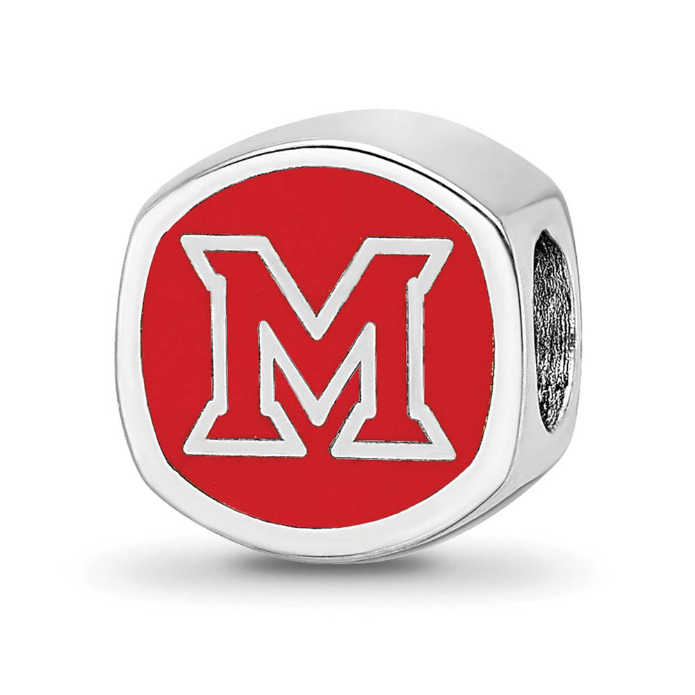 Sterling Silver Miami U Block Cushion Shaped Logo Bead Charm
