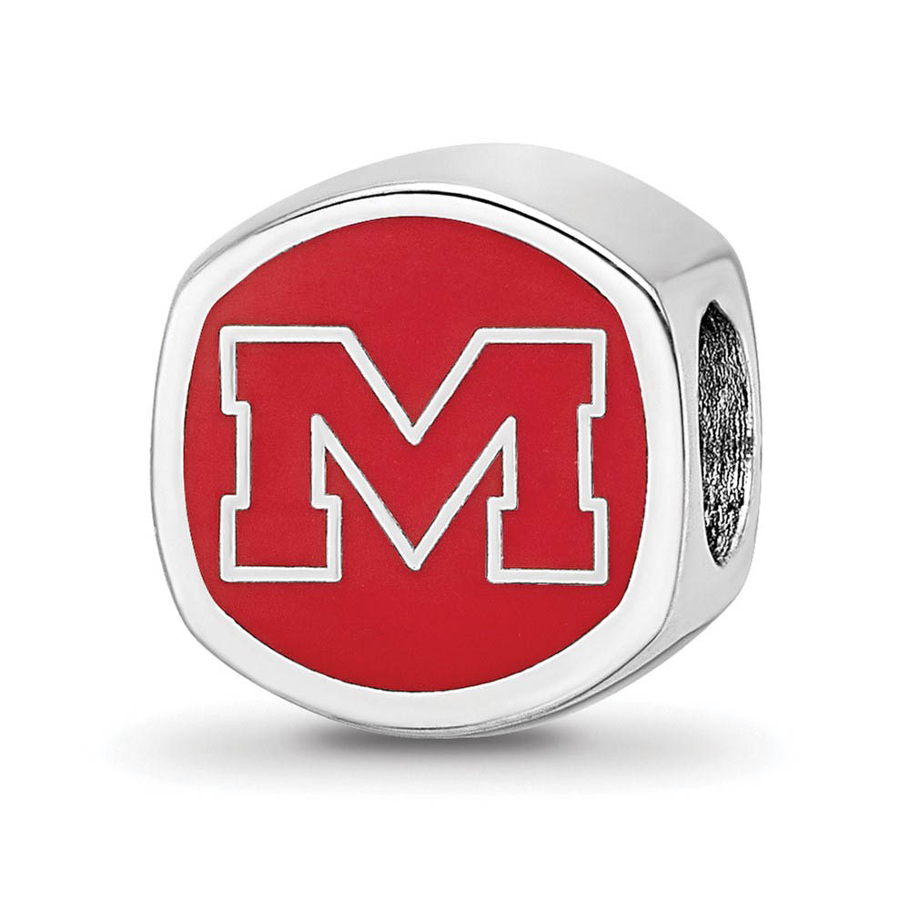 Sterling Silver U of Mississippi Cushion Shaped Logo Bead Charm