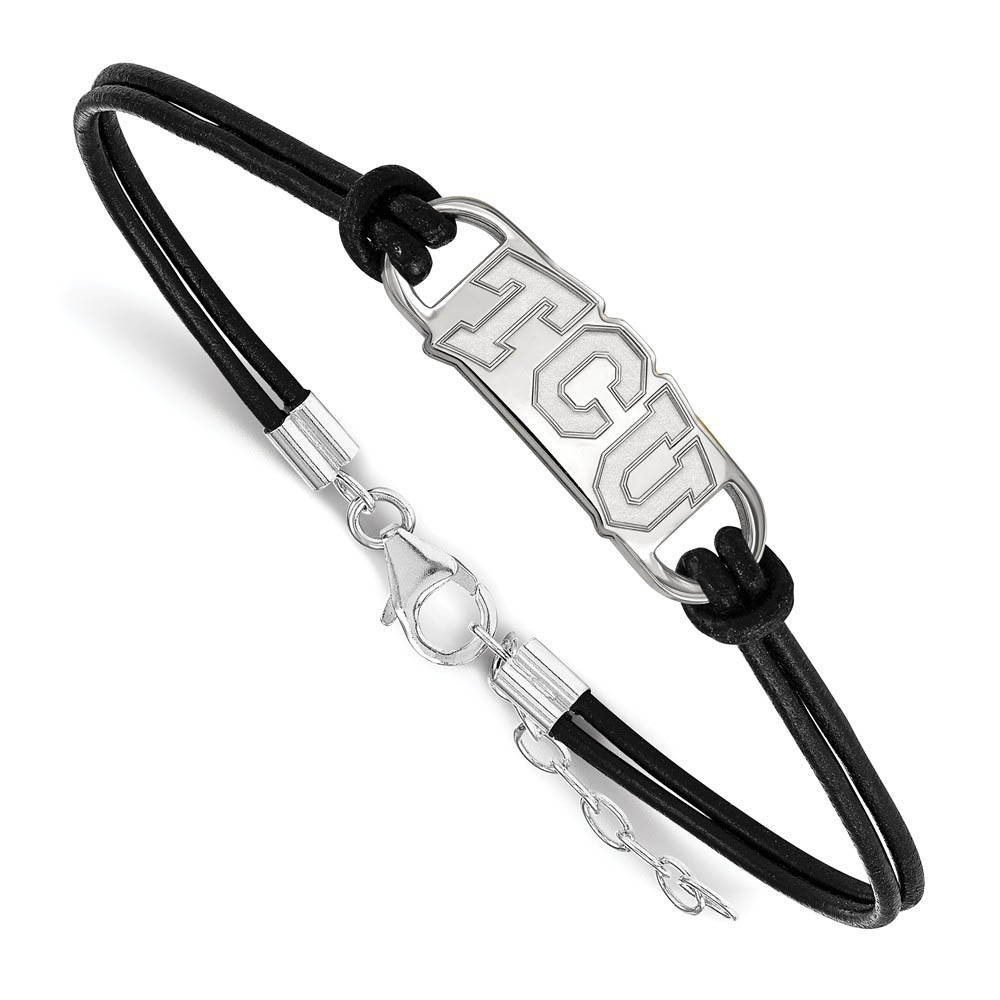 Sterling Silver Texas Christian U. Sm Leather Bracelet