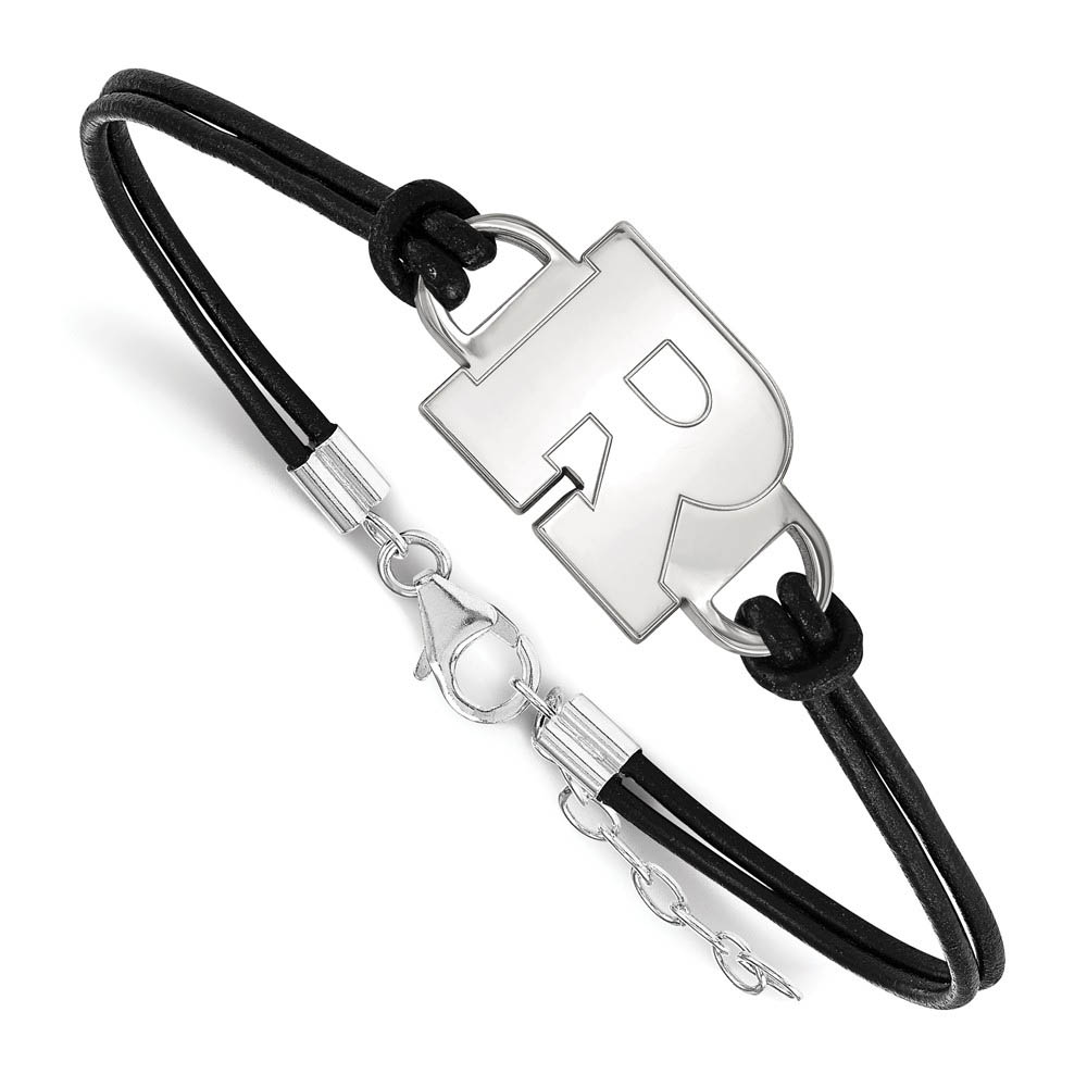 Sterling Silver Rutgers Leather Bracelet, 7 Inch