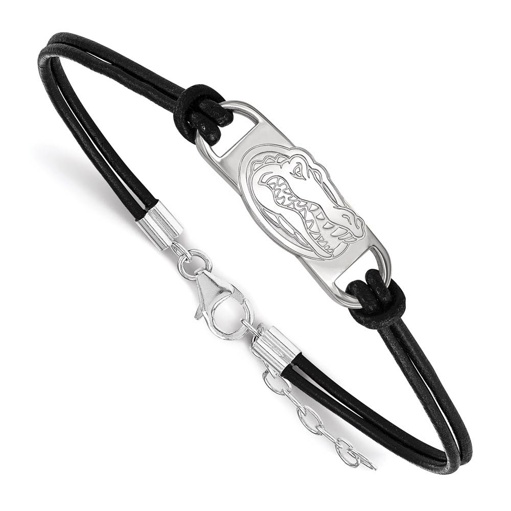 Sterling Silver Univ. of Florida Leather Bracelet, 7 Inch