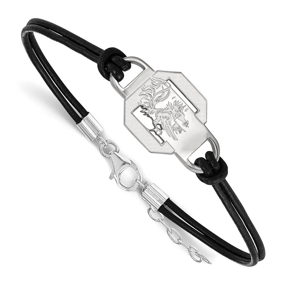 Sterling Silver U of South Carolina Sm Leather Bracelet