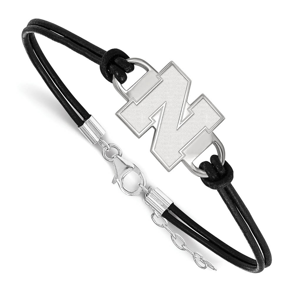 Sterling Silver U. of Nebraska Sm Leather Bracelet