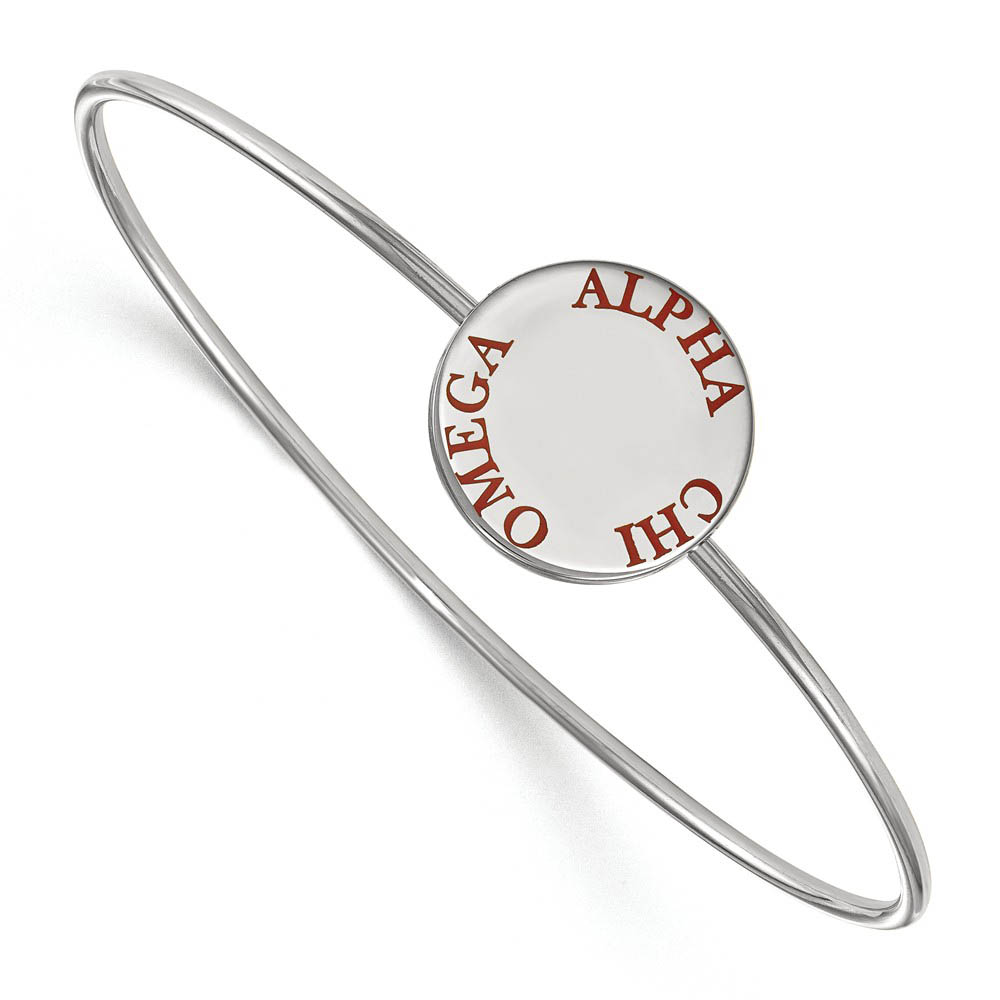 Sterling Silver Alpha Chi Omega Red Enamel Bangle - in