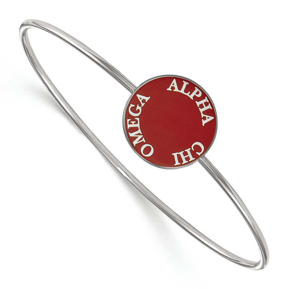 Sterling Silver Alpha Chi Omega Enamel Disc Bangle - in