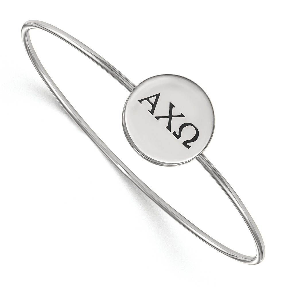 Sterling Silver Alpha Chi Omega Black Enamel Greek Bangle - in