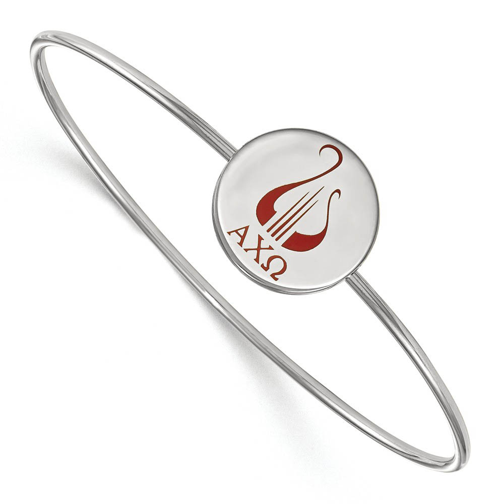 Sterling Silver Alpha Chi Omega Enamel Lyre Bangle - in